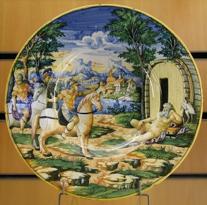 Urbino charger depicting Alexander and Diogenes, 16th century - source Museum of Fine Arts, Lyon, via Marie-Lan Nguyen